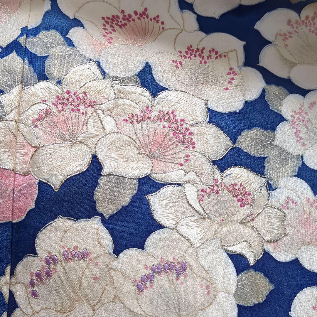 訪問着 仕立て替え品 水色×椿文様 袖しつけ付き｜難あり 撮影・リメイク向け）