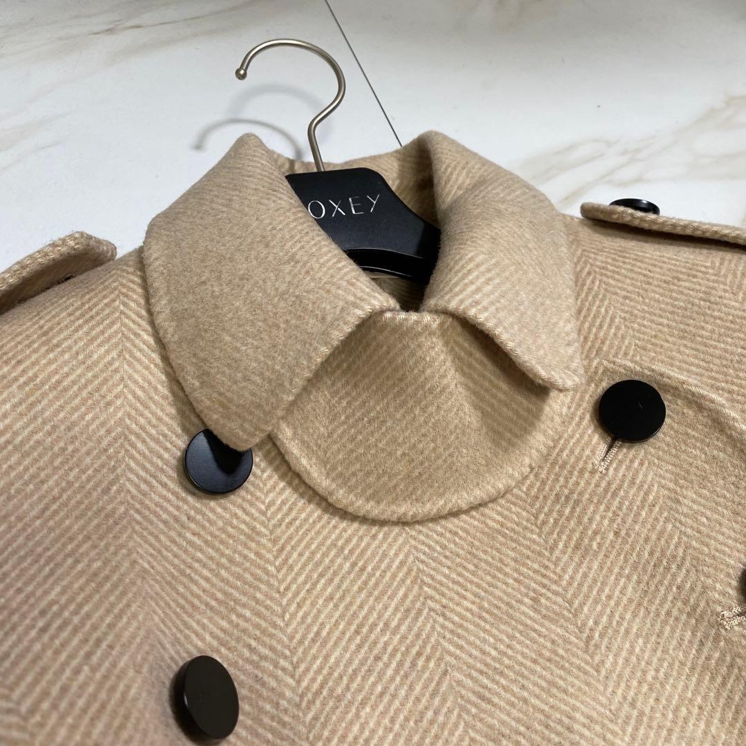 マックスマーラ系列 三菱商事 カシミヤ女優襟ベルデッドリバーコート ヘリンボーン