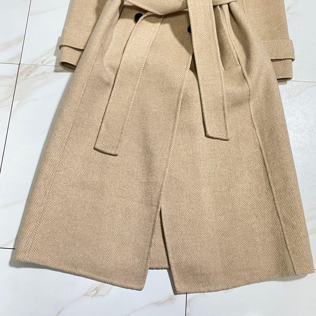 マックスマーラ系列 三菱商事 カシミヤ女優襟ベルデッドリバーコート ヘリンボーン