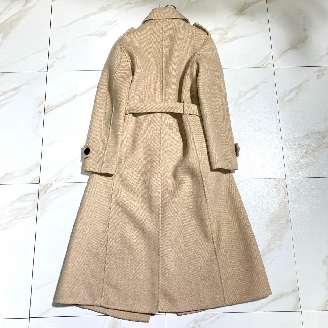 マックスマーラ系列 三菱商事 カシミヤ女優襟ベルデッドリバーコート ヘリンボーン