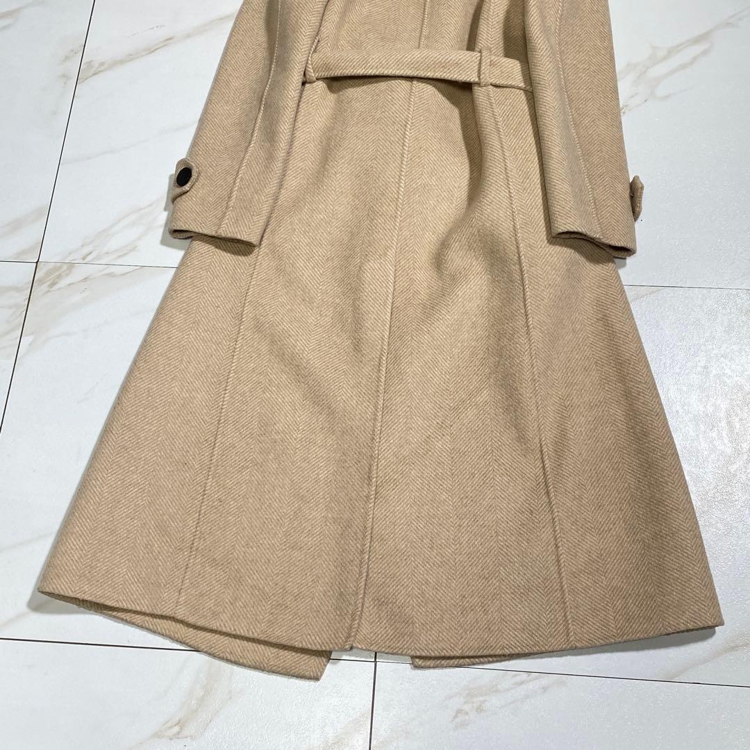 マックスマーラ系列 三菱商事 カシミヤ女優襟ベルデッドリバーコート ヘリンボーン