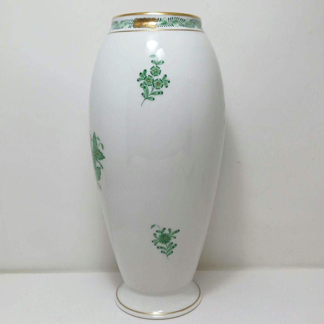 Y2880-4 ヘレンド アポニーグリーン フラワーベース 花瓶 高さ22.5㎝