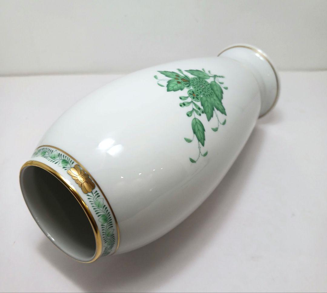 Y2880-4 ヘレンド アポニーグリーン フラワーベース 花瓶 高さ22.5㎝