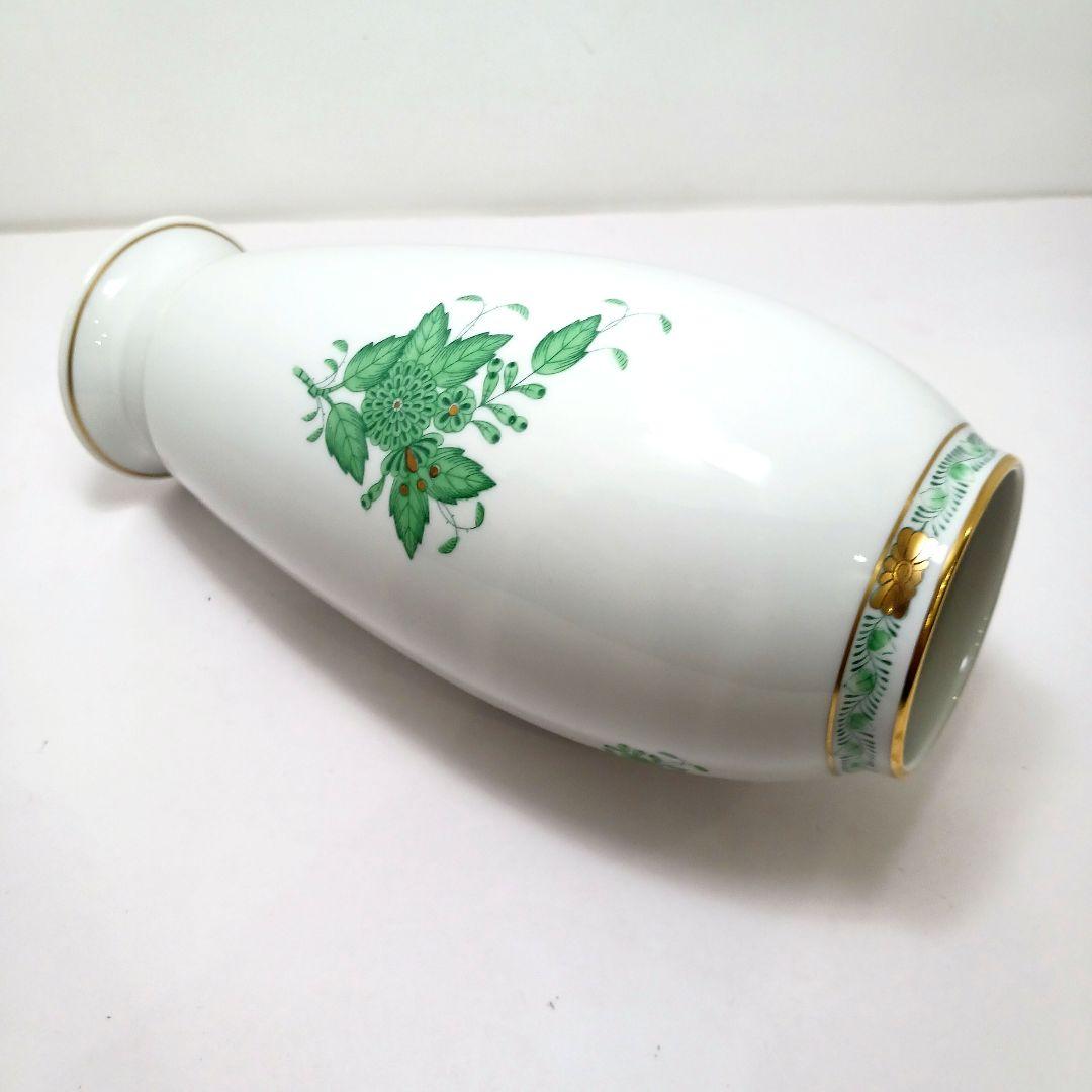 Y2880-4 ヘレンド アポニーグリーン フラワーベース 花瓶 高さ22.5㎝