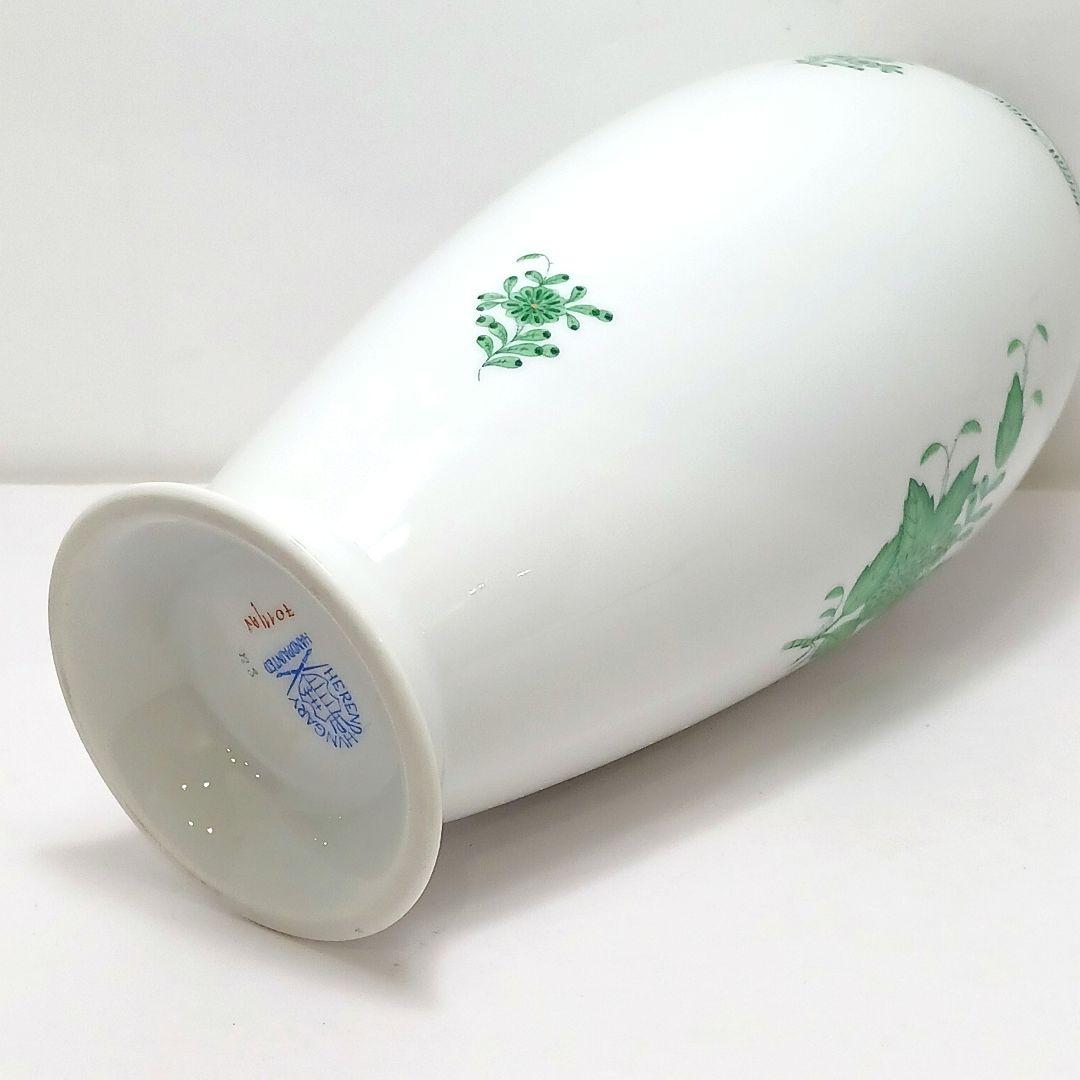 Y2880-4 ヘレンド アポニーグリーン フラワーベース 花瓶 高さ22.5㎝