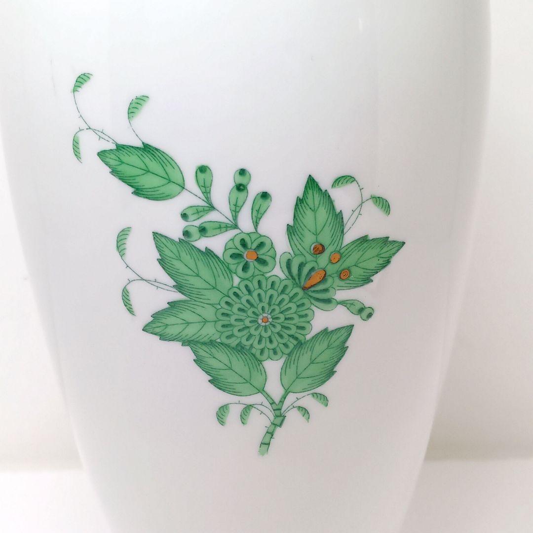 Y2880-4 ヘレンド アポニーグリーン フラワーベース 花瓶 高さ22.5㎝