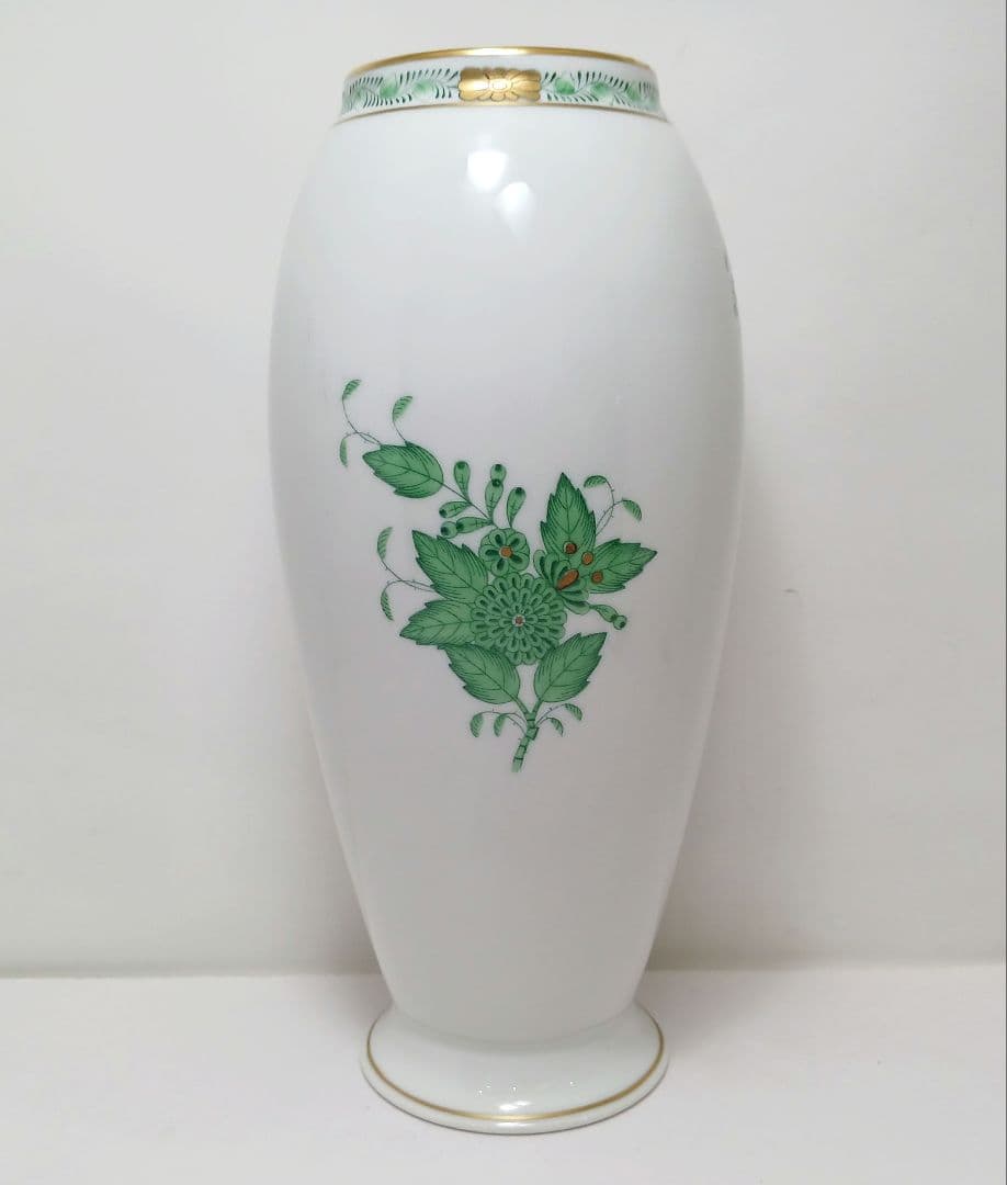 Y2880-4 ヘレンド アポニーグリーン フラワーベース 花瓶 高さ22.5㎝