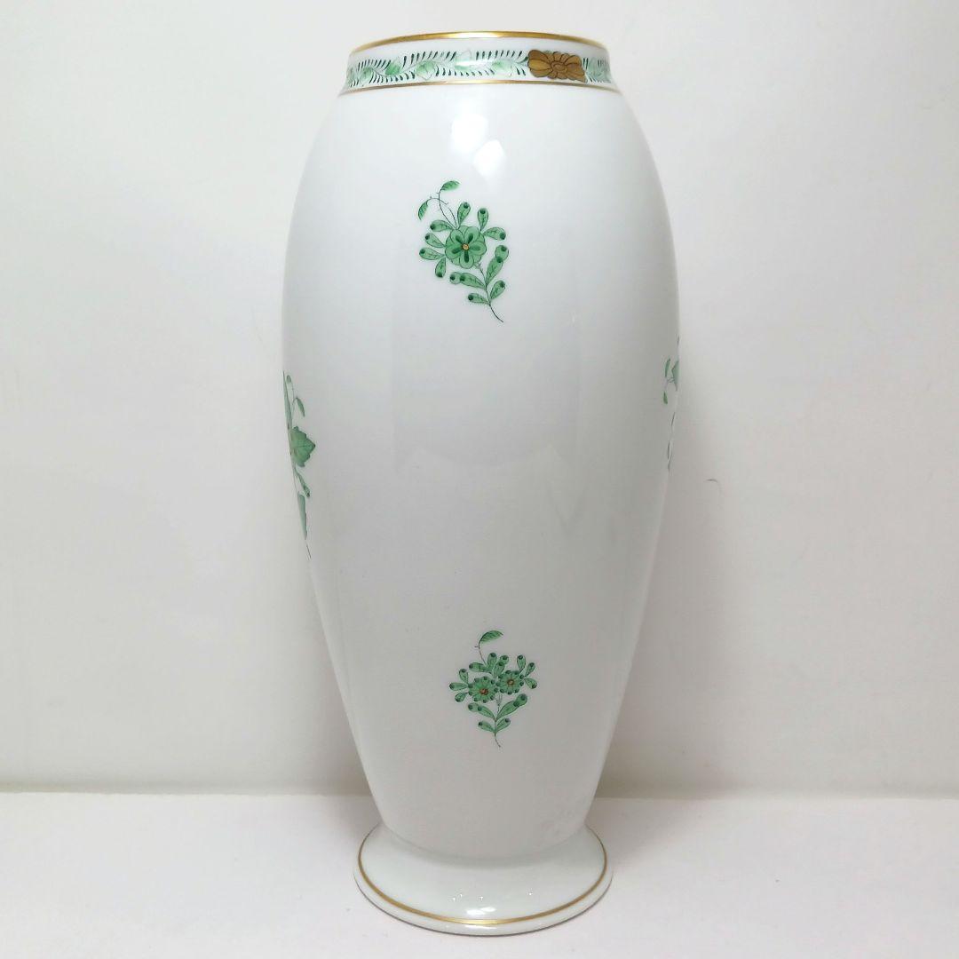 Y2880-4 ヘレンド アポニーグリーン フラワーベース 花瓶 高さ22.5㎝