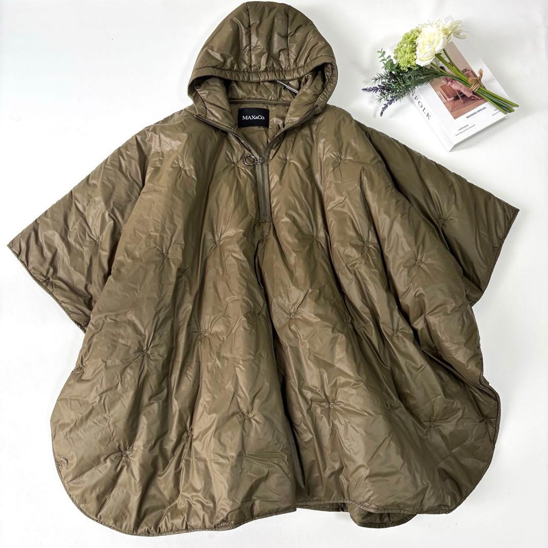 【美品】マックスアンドコー ポンチョ プルオーバー フード 中綿 カーキ 軽量