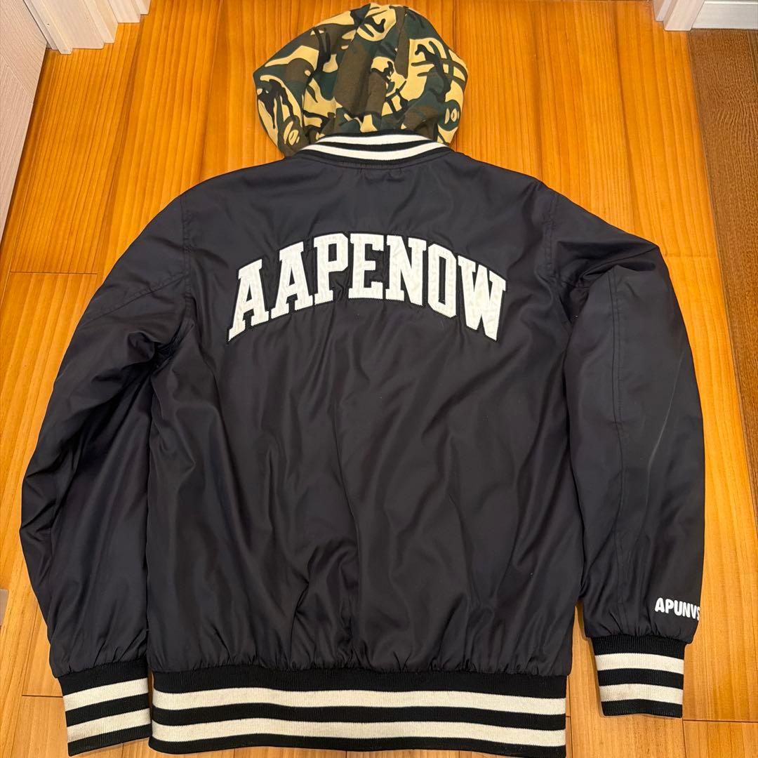 A BATHING APE スタジャン　迷彩フード　S