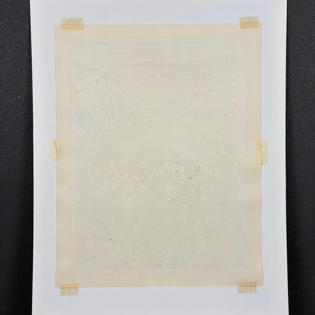 北岡文雄「犀川の秋」木版画 直筆サイン入り 1975年 解説書付属 お洒落な額装