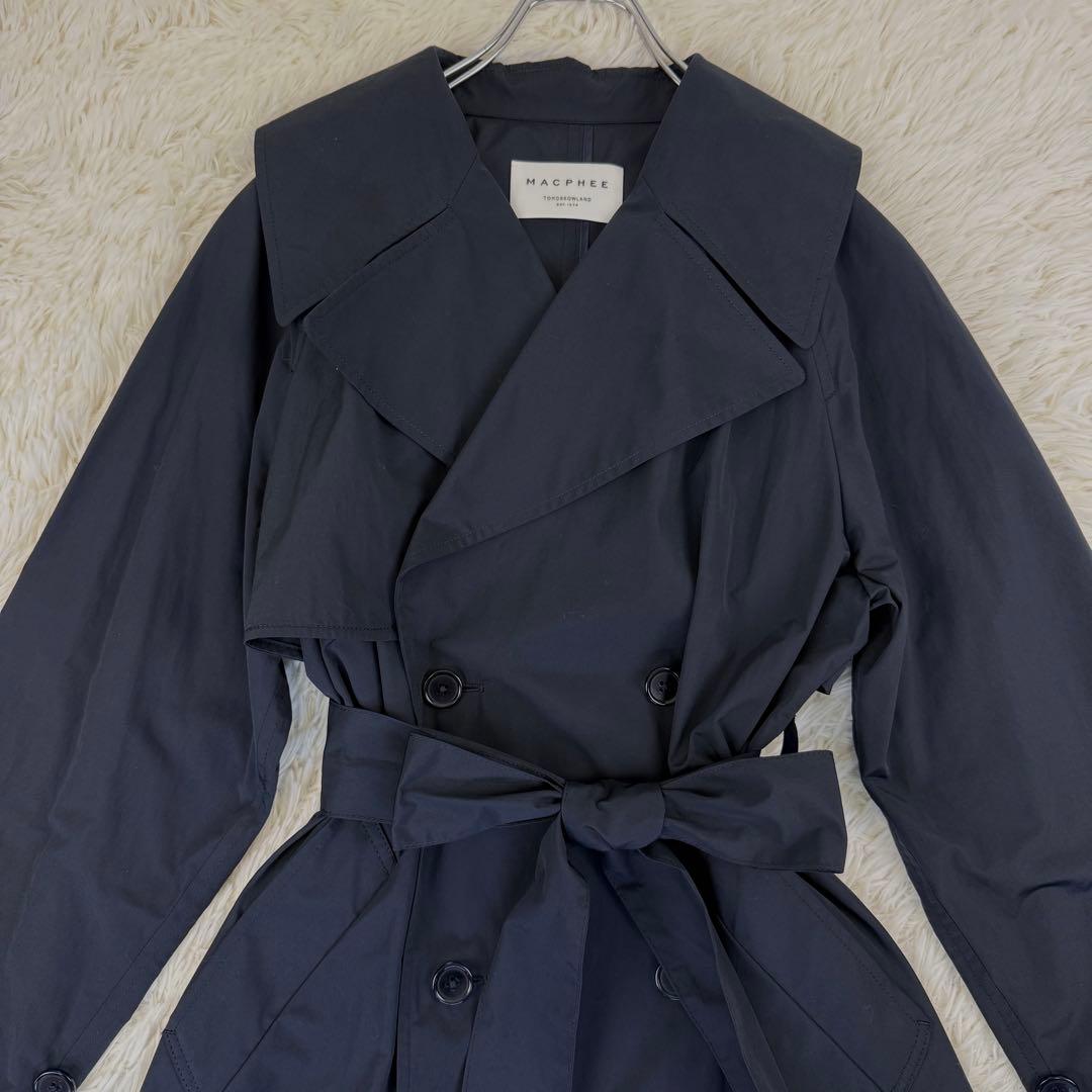 美品 2024 マカフィー コットンポリエステルウェザー トレンチコート 紺 M