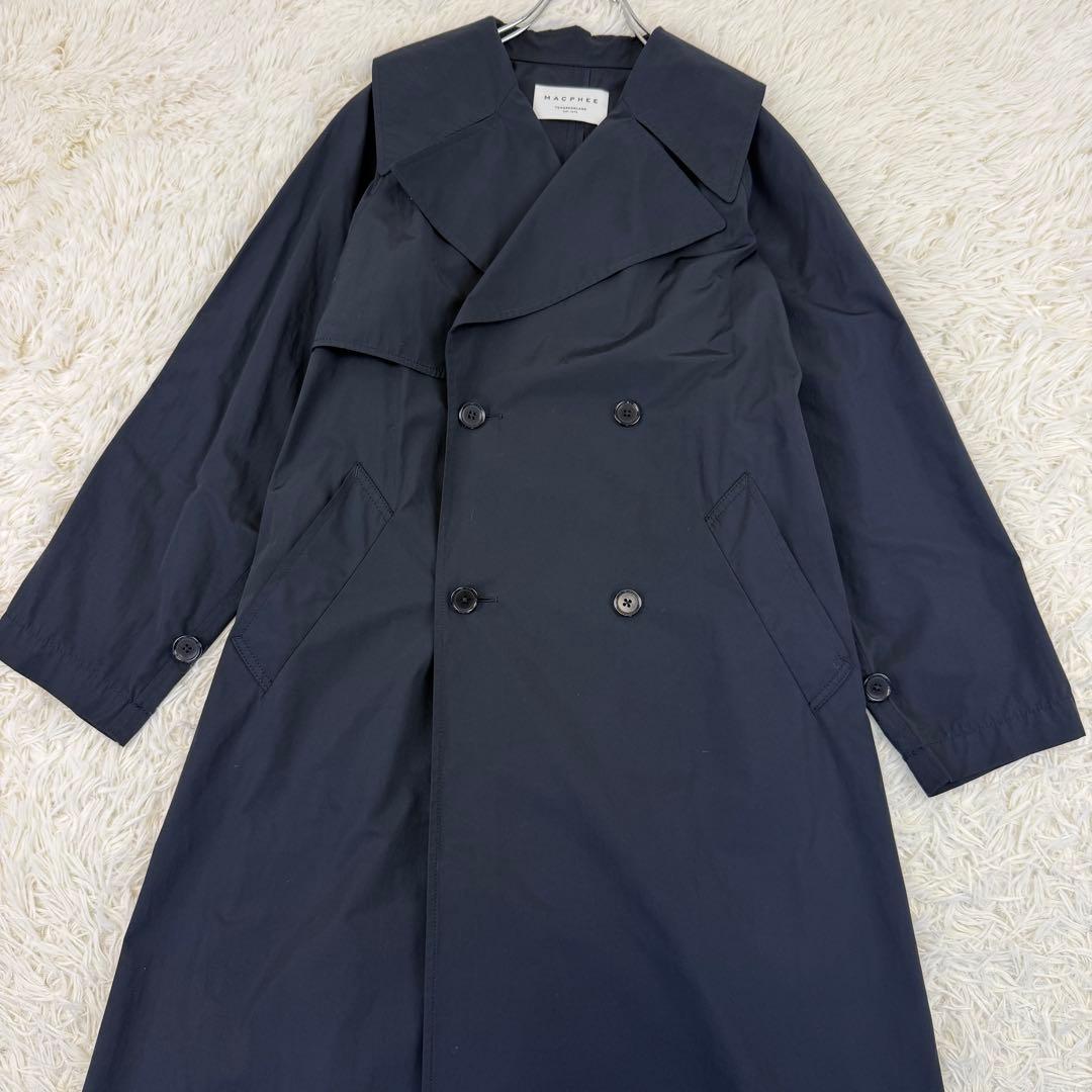 美品 2024 マカフィー コットンポリエステルウェザー トレンチコート 紺 M
