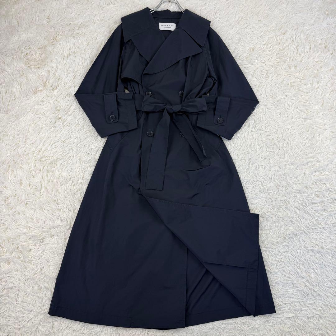 美品 2024 マカフィー コットンポリエステルウェザー トレンチコート 紺 M