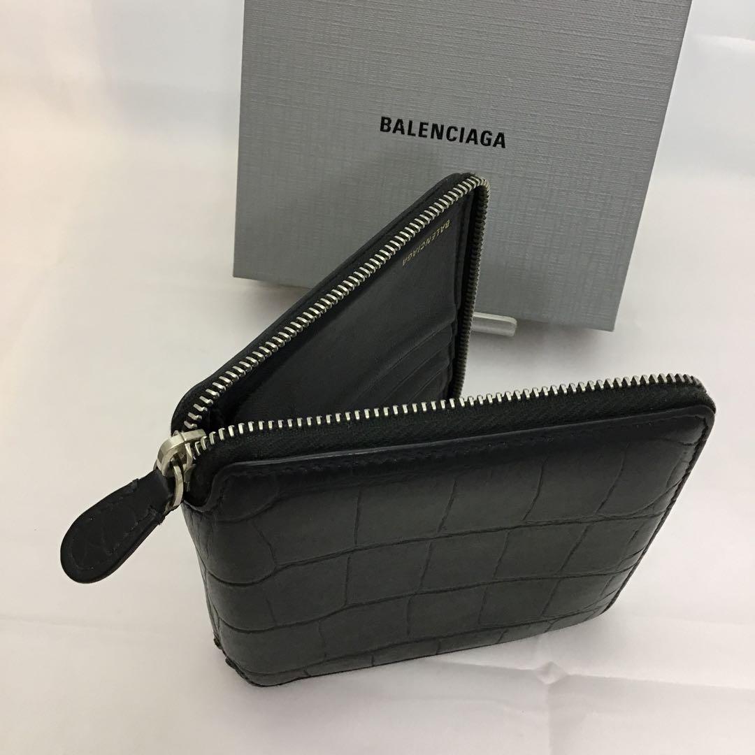 ❣️バレンシアガ❣️レザークロコ型押しラウンドファスナー財布　580838 ブラック