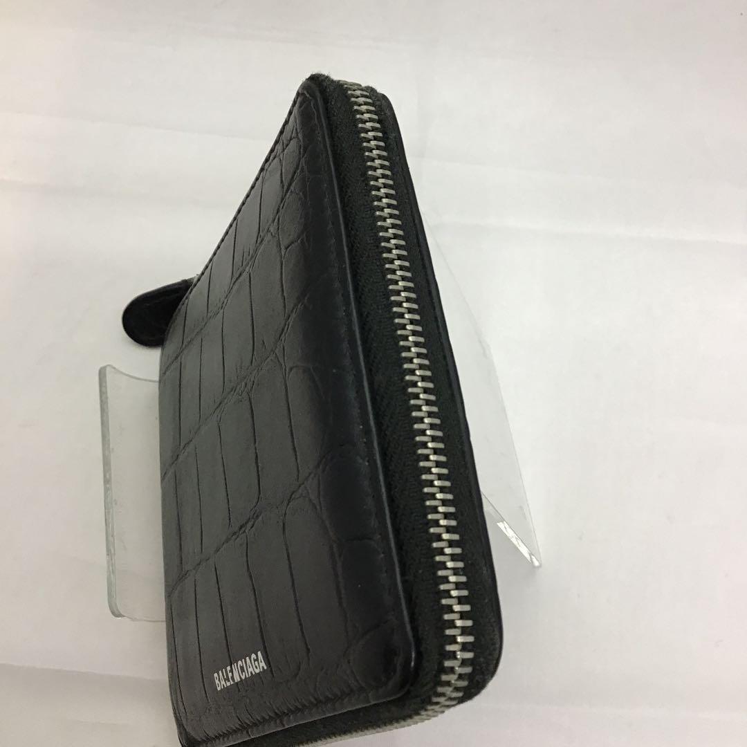 ❣️バレンシアガ❣️レザークロコ型押しラウンドファスナー財布　580838 ブラック
