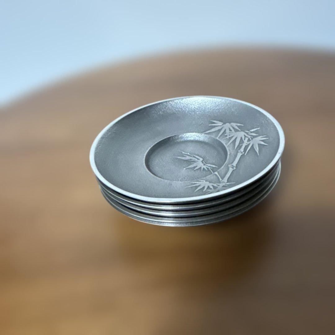 極上 純錫 茶器揃(茶筒1 茶托5)