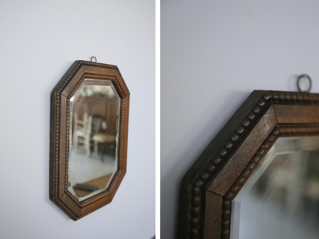 英国アンティーク木製カッティングミラー/壁掛け鏡オクタゴン八角形(79-317