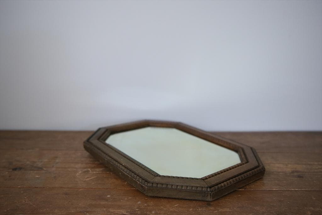 英国アンティーク木製カッティングミラー/壁掛け鏡オクタゴン八角形(79-317