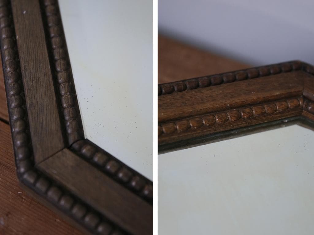 英国アンティーク木製カッティングミラー/壁掛け鏡オクタゴン八角形(79-317