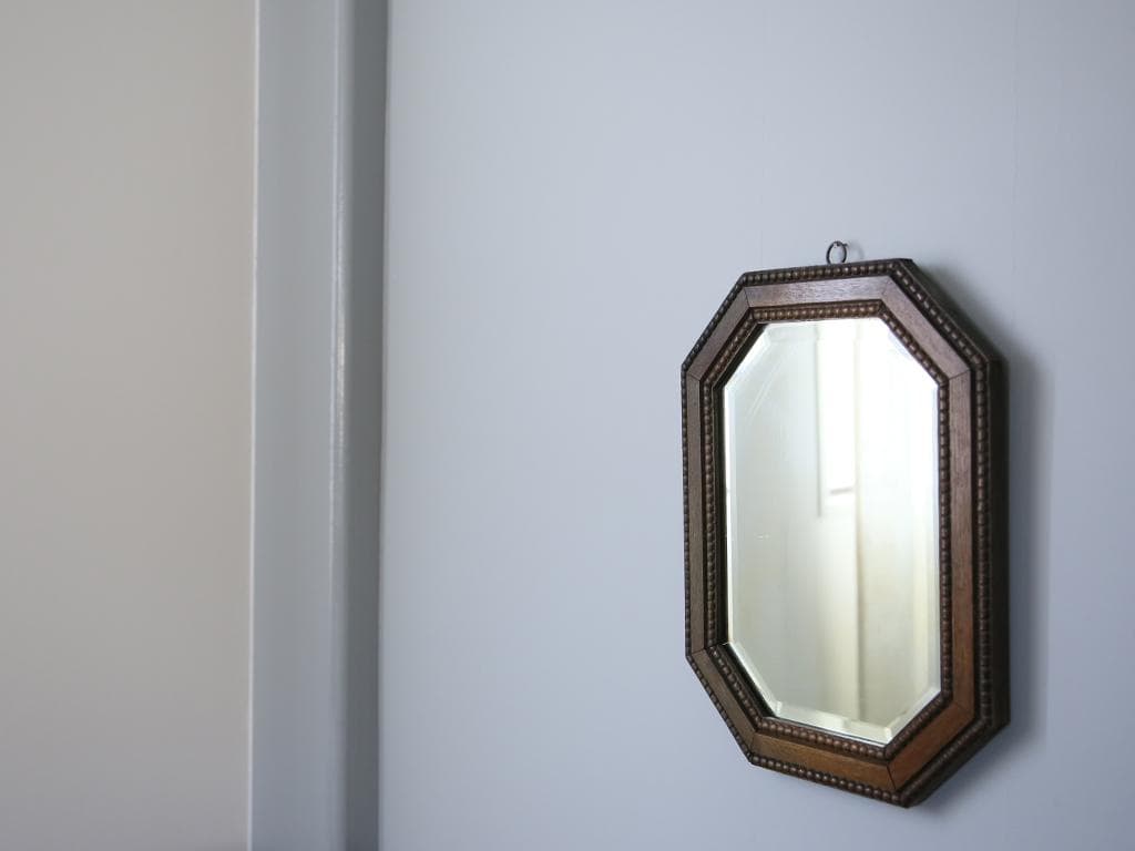 英国アンティーク木製カッティングミラー/壁掛け鏡オクタゴン八角形(79-317