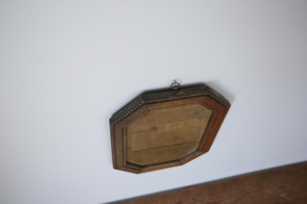 英国アンティーク木製カッティングミラー/壁掛け鏡オクタゴン八角形(79-317