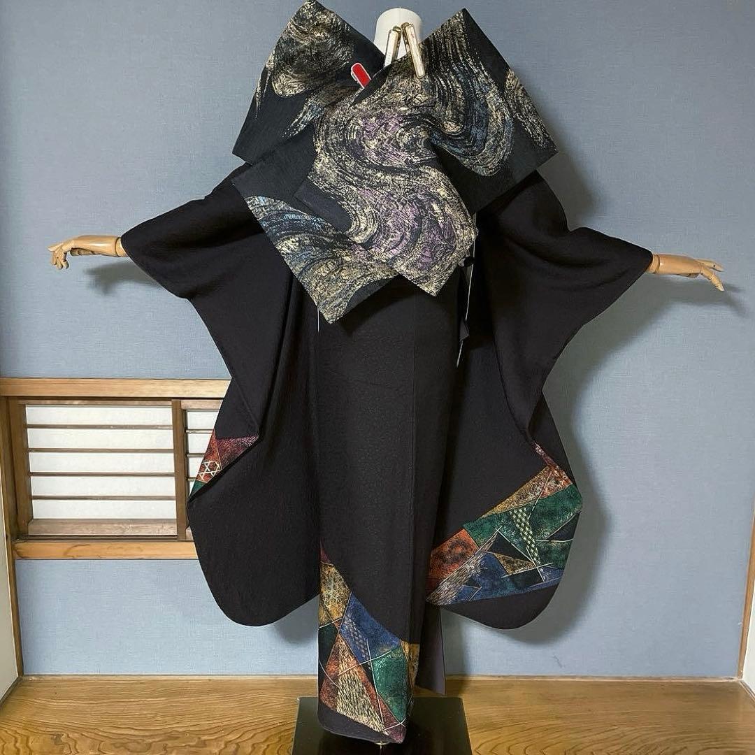 振袖フルセット　手描き友禅　成人式振袖　振袖　裄丈68 コシノブランド　焦茶色