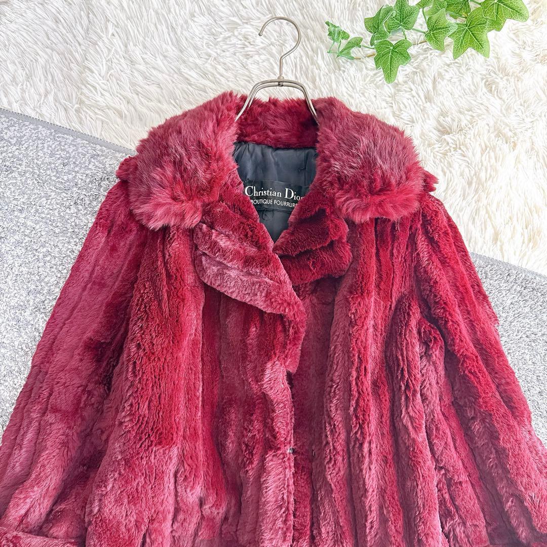 希少　オールド　ディオール　毛皮　コート　ミドル丈　ファー　シェアード　ボルドー