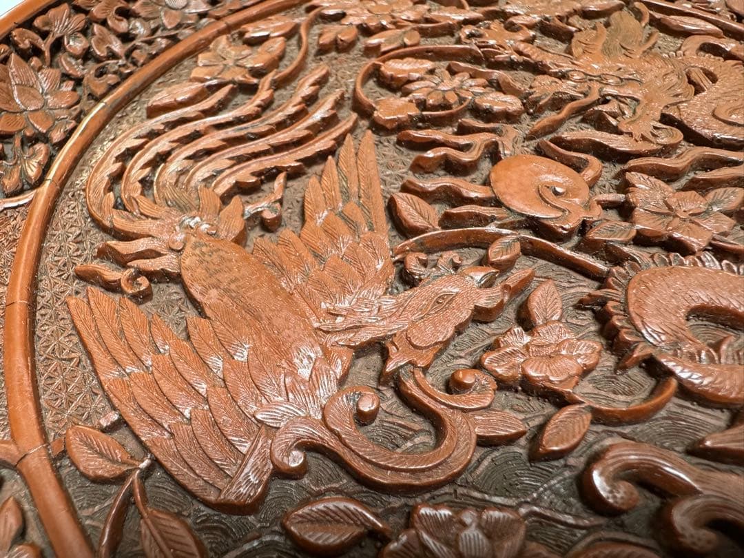 中国美術品 堆朱 龍と鳳凰文様皿 台湾国立故宮博物館