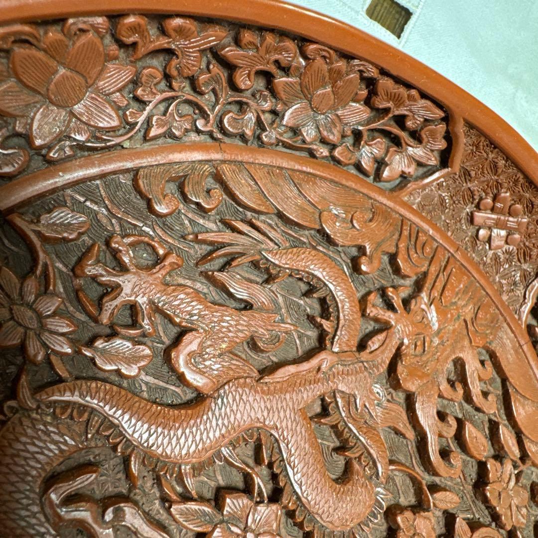 中国美術品 堆朱 龍と鳳凰文様皿 台湾国立故宮博物館
