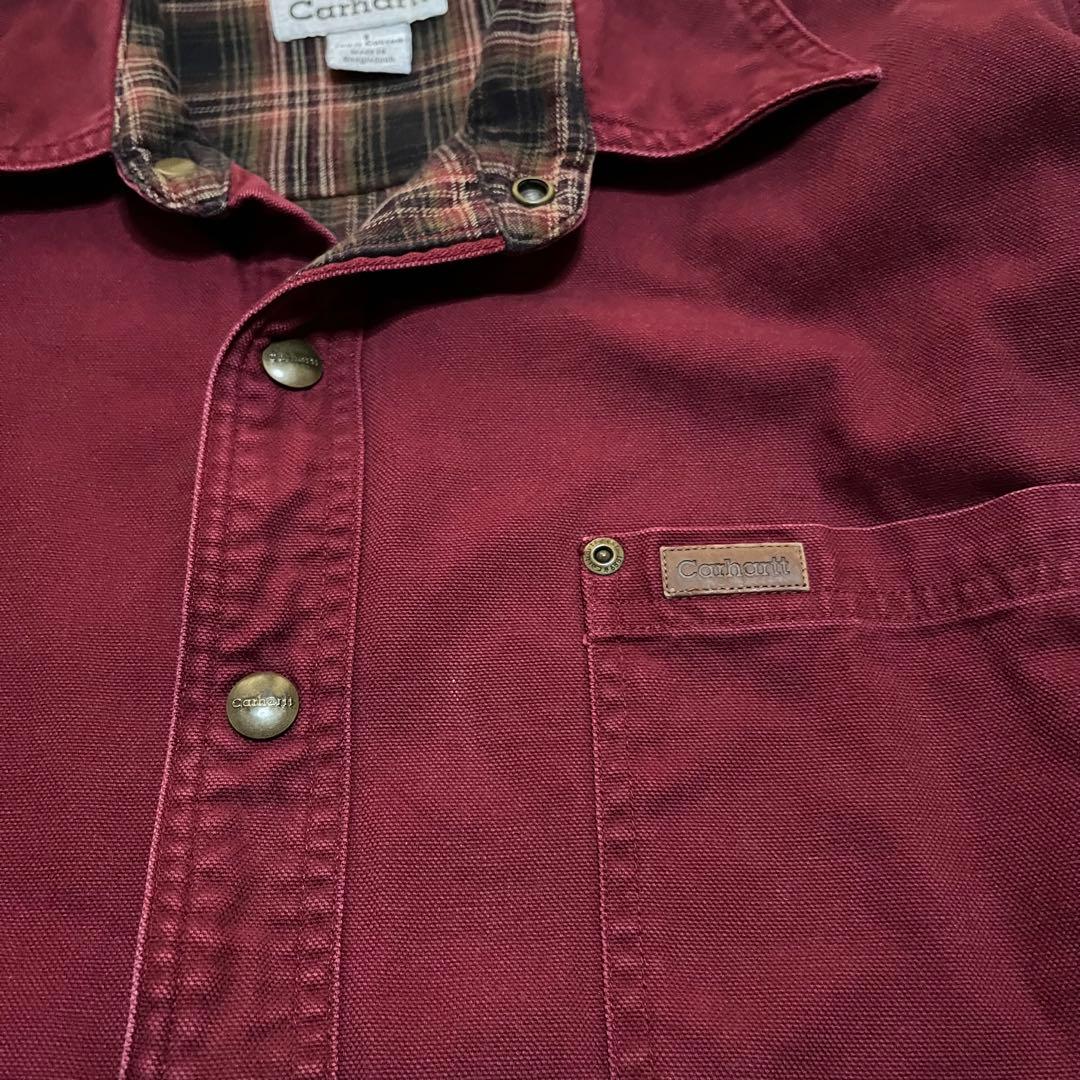 Carhartt カーハートシャツジャケットLボルドー裏地チェックスナップボタン
