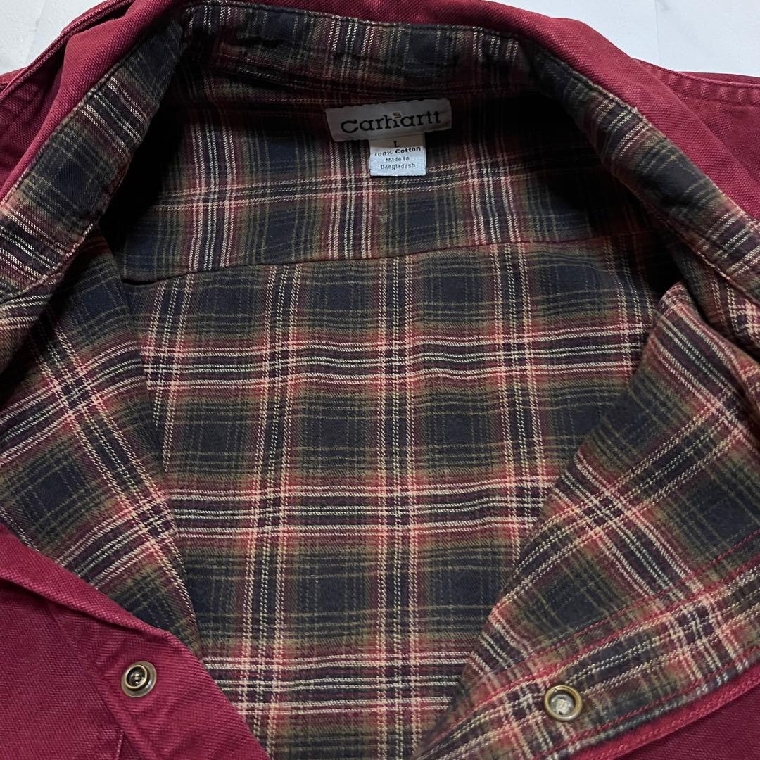 Carhartt カーハートシャツジャケットLボルドー裏地チェックスナップボタン