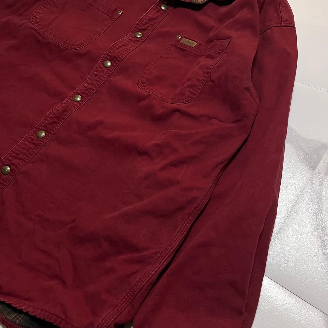 Carhartt カーハートシャツジャケットLボルドー裏地チェックスナップボタン