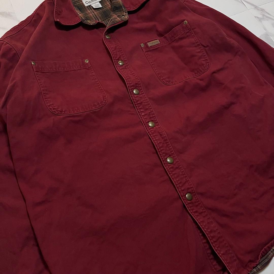 Carhartt カーハートシャツジャケットLボルドー裏地チェックスナップボタン