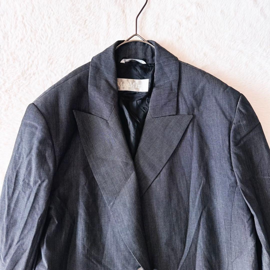 【美品】 マックスマーラ チェスターコート 38 ウール グレー ロング 銀タグ