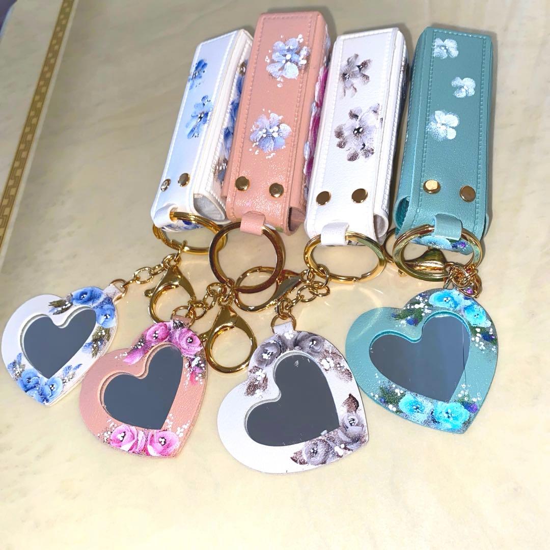 救急3点セット　口紅リップケース　メガネケース　薔薇　手描き　トールペイント