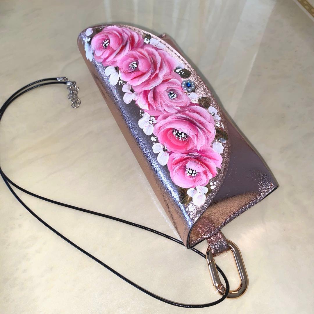 救急3点セット　口紅リップケース　メガネケース　薔薇　手描き　トールペイント