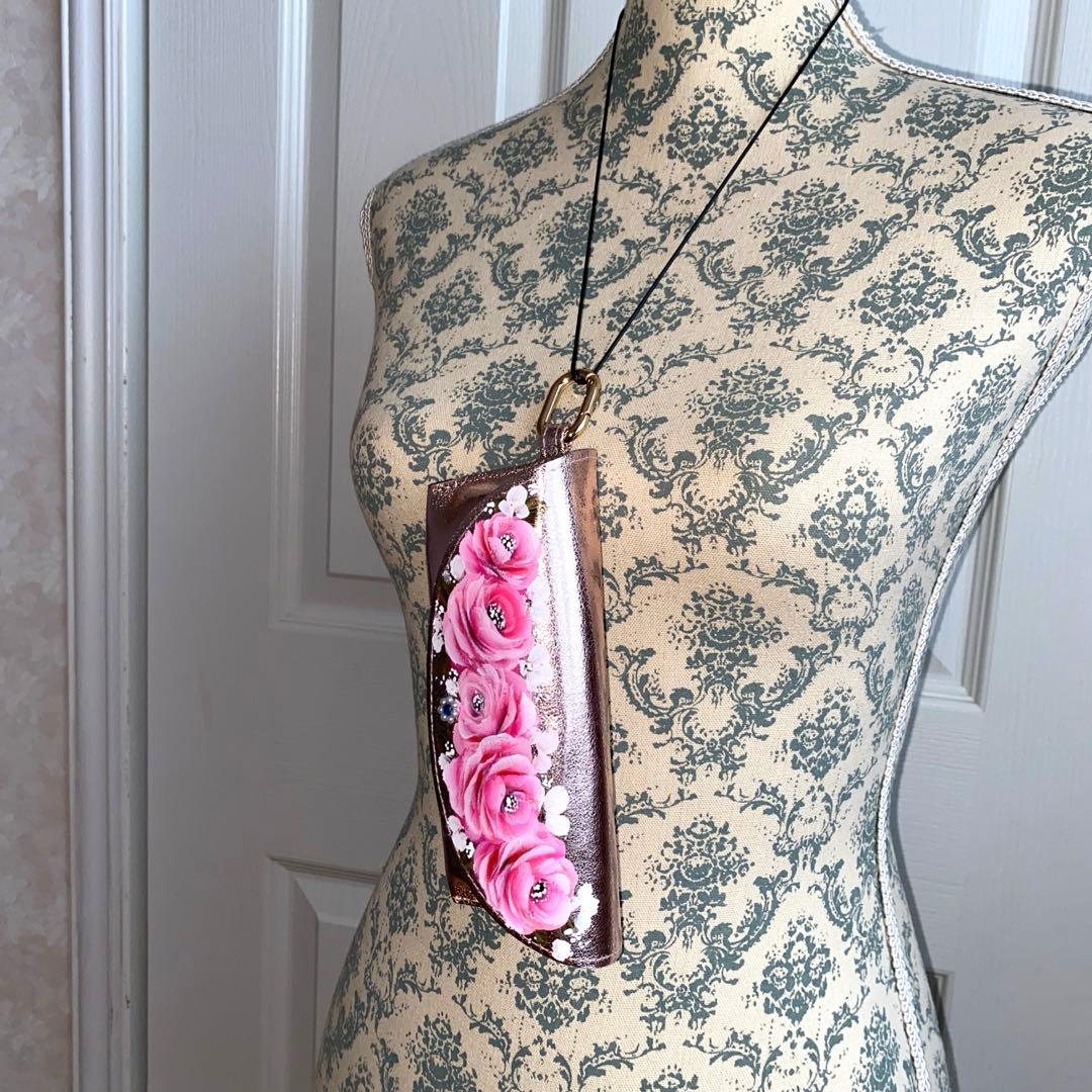 救急3点セット　口紅リップケース　メガネケース　薔薇　手描き　トールペイント