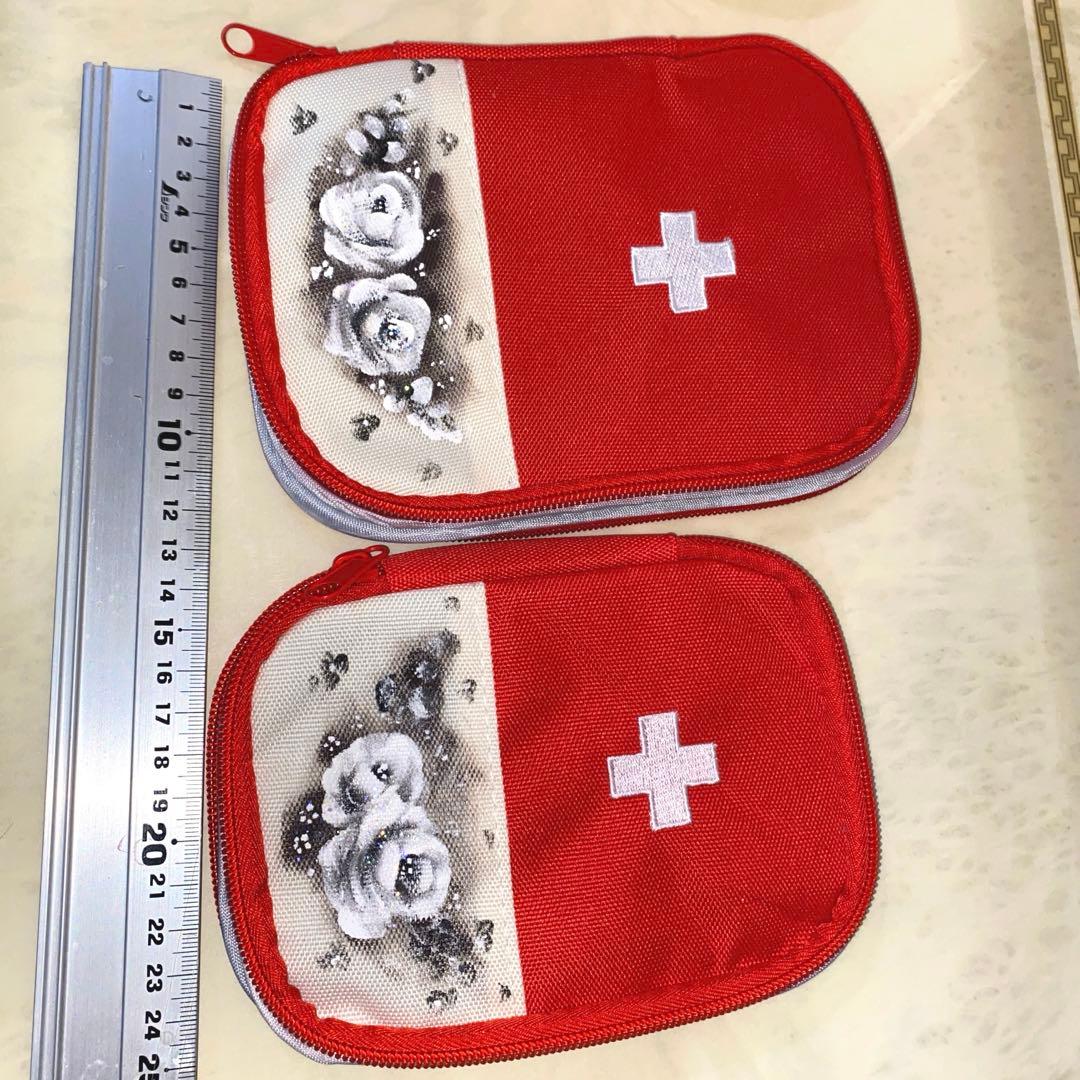 救急3点セット　口紅リップケース　メガネケース　薔薇　手描き　トールペイント