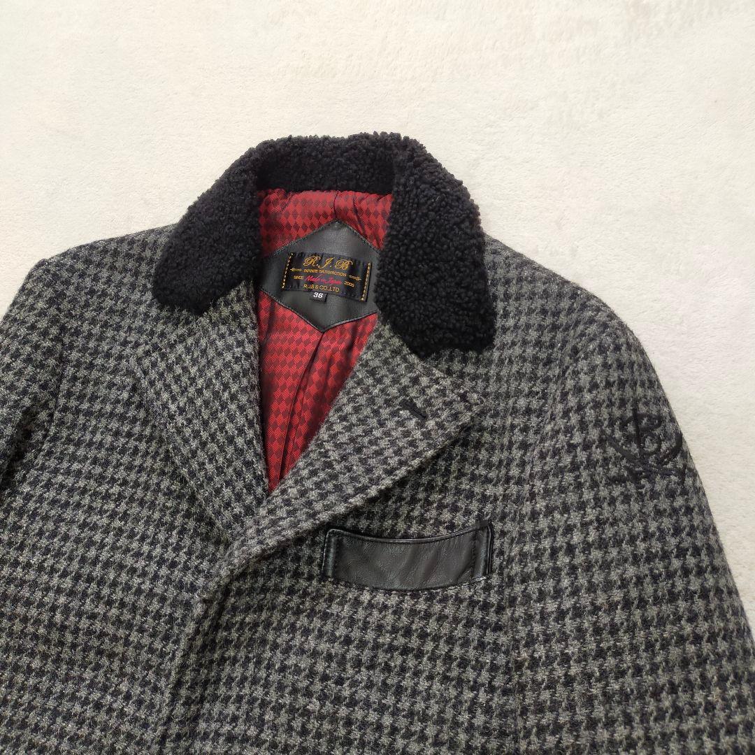 美品　ハリスツイード使用　R.J.B　フラットヘッド　千鳥格子柄　ボアジャケット