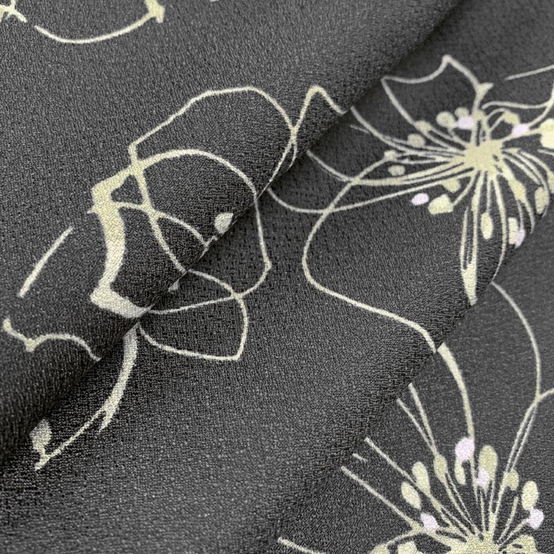 511mk49☆洗える着物！小紋 モダン 抽象的な花 薄めの黒☆美品