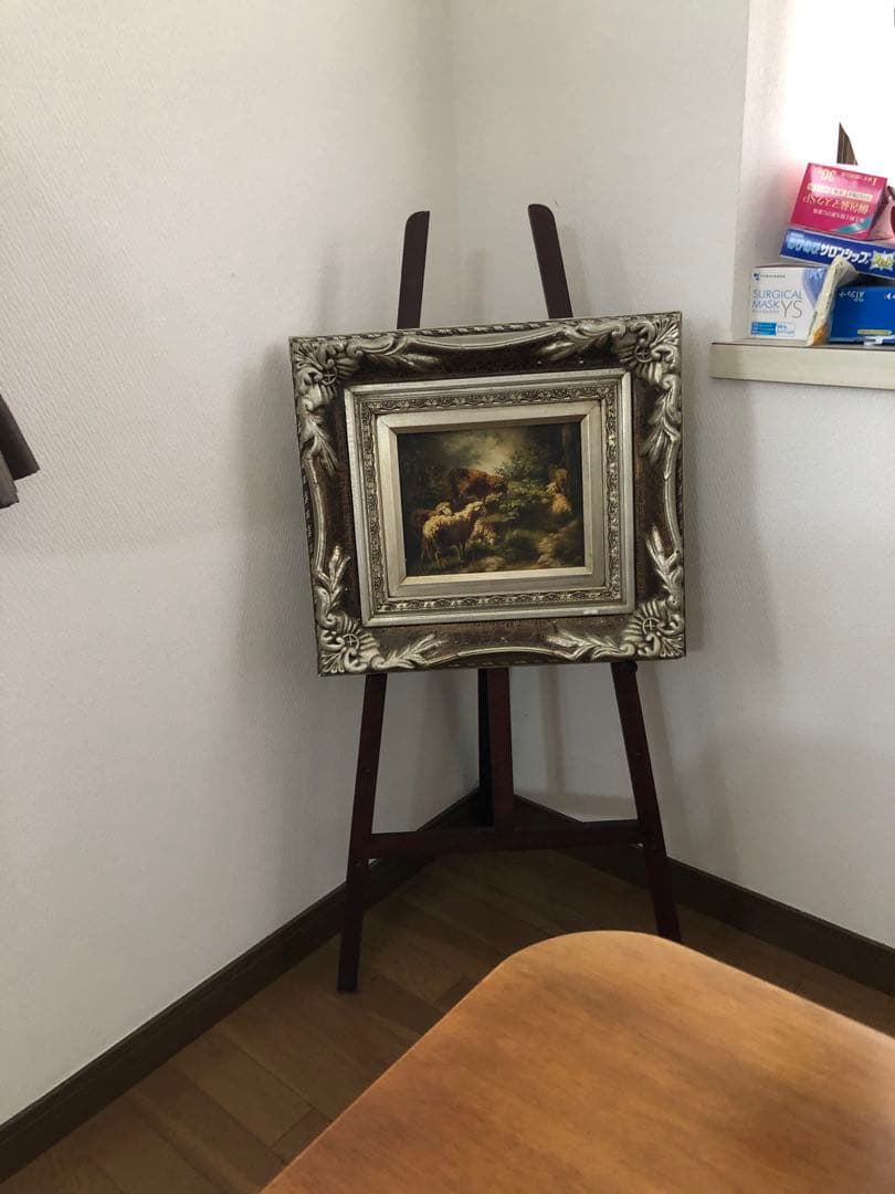 アンティーク　ヨーロッパ絵画　森の中の羊達　　油彩画肉筆　作者不明