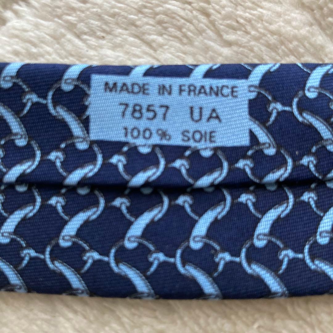 未使用に近い　HERMES エルメス　ネクタイ　ネイビー／ライトブルー　箱付