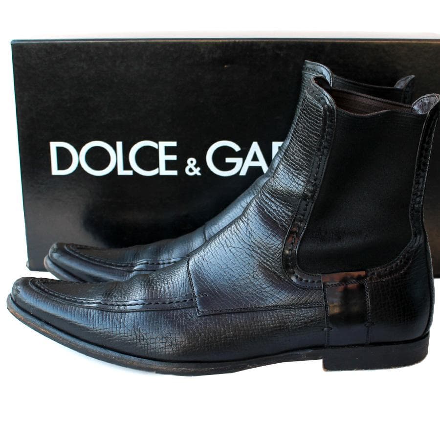 DOLCE & GABBANA ブラック サイドゴアブーツ イタリア製 レザー