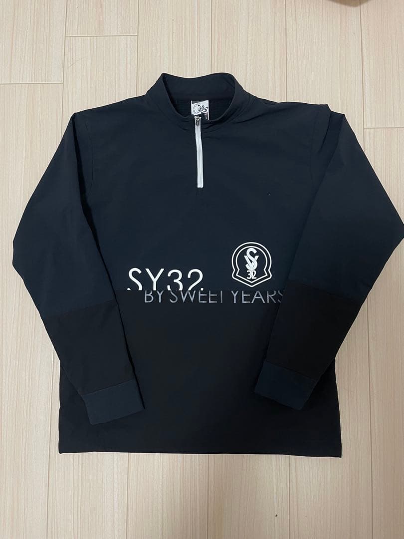 【美品】SY32 GOLF ハーフジップ L 黒 裏起毛 防風 ストレッチ