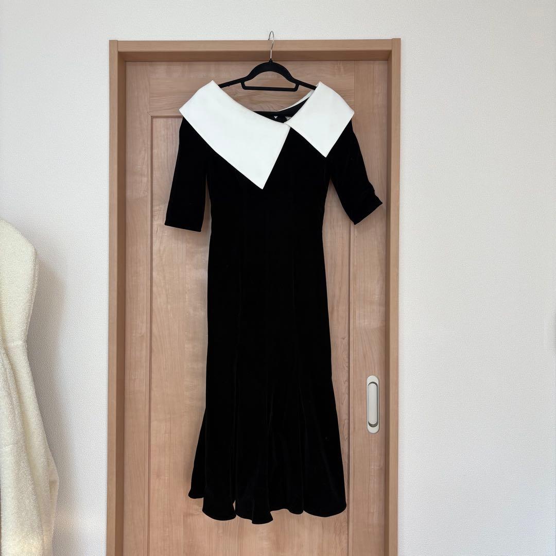 leja アシンメトリービッグカラーベロアマーメイドワンピースドレス