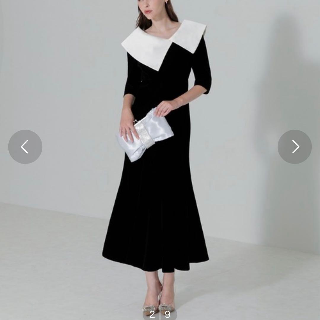 leja アシンメトリービッグカラーベロアマーメイドワンピースドレス