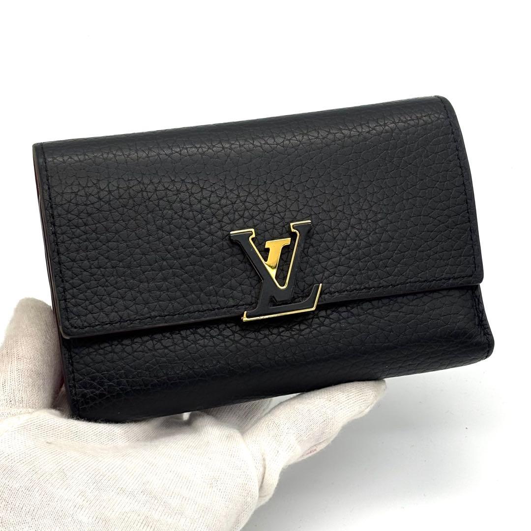 【新型IC】ルイヴィトン トリヨン カプシーヌ コンパクト 三つ折り財布 黒