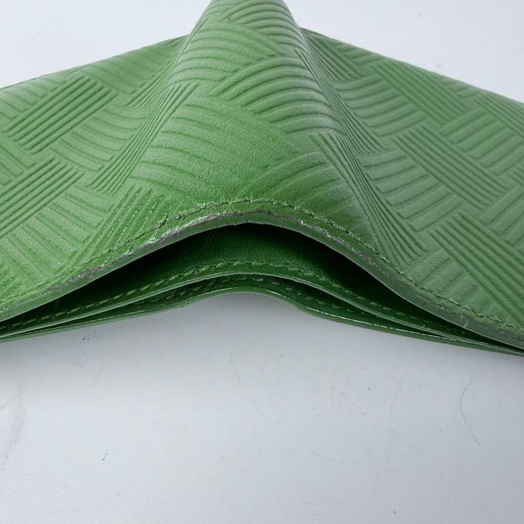 ボッテガヴェネタ　デボスイントレチャート　二つ折り財布　RFID　グリーン