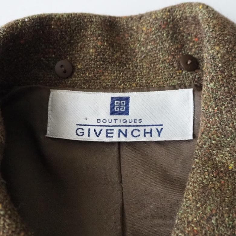 希少 美品 GIVENCHY ウールシルク ツイード ロング ステンカラーコート